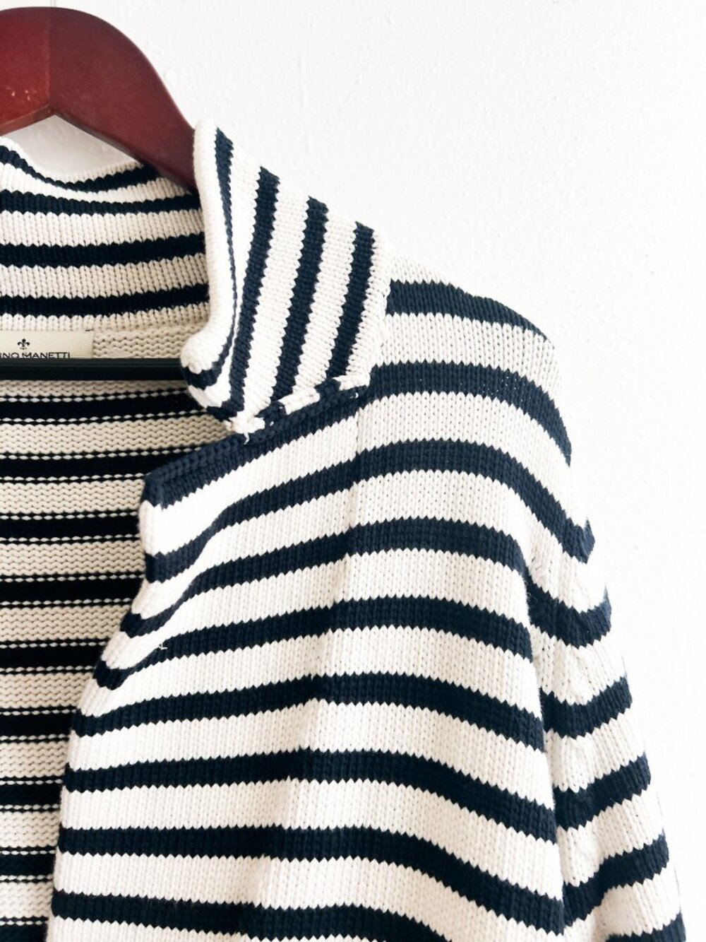 Bruno Manetti Nautical Oversized Cotton Blend Navy +‎ Cream Knit Cardigan - Picture 10 of 12